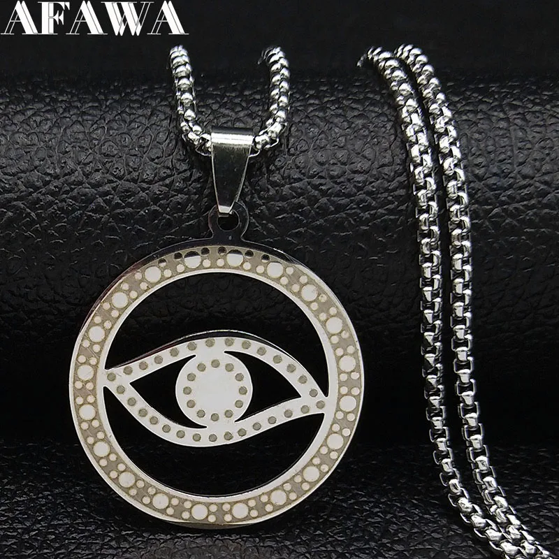 

2019 Fashion Round Eye Shell Stainless Steel Necklaces for Men Silver Color Chain Necklace Jewelry colgante hombre N18889
