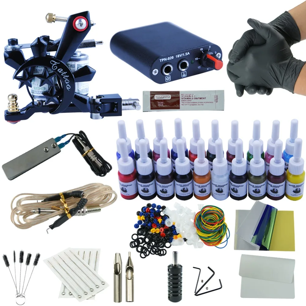 

For Starter Beginner Complete Professional Tattoo Kit Tattoo Guns Machine Kit 20 Color Inks Set Power Supply Tattoo Accessories