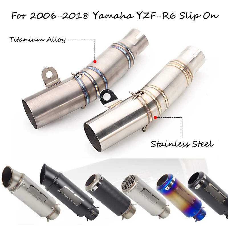 

2006-2018 YZF-R6 Motorcycle 60.5 mm Exhaust Pipe for Yamaha Slip On Mid Link Pipe + Exhaust Muffler Pipe with DB Killer Catalyst