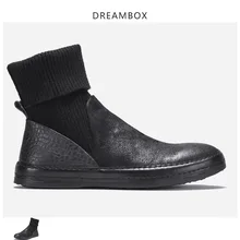 New Men's Boots Leather Retro Мартин сапоги High-top Boots Knitted Socks Ankle Boots Martin Boots