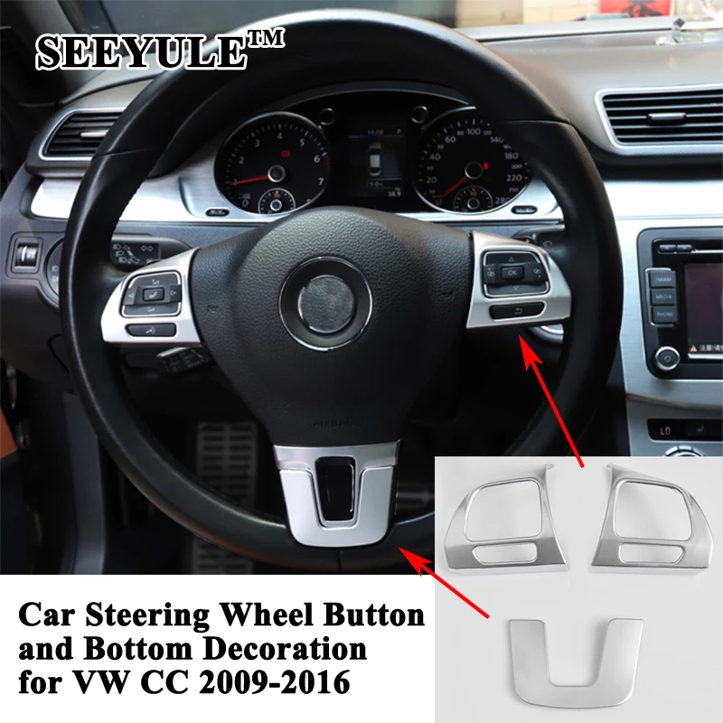 

SEEYULE Car Steering Wheel Buttons Bottom Decoration Trim Sequin Cover Sticker Car Accessories for Volkswagen VW CC 2009-2016