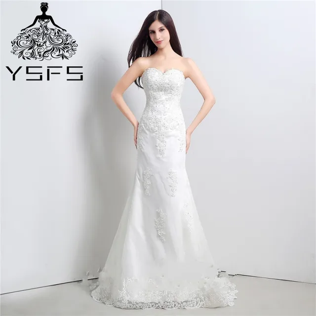 blanco marfil atractivo de la sirena vestidos de novia en stock