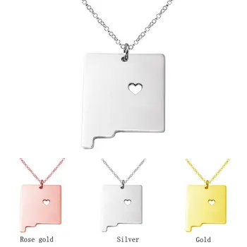

New New Mexico Map Necklace 304 Stainless Steel New Mexico Map Heart Pendant Necklace Women Fashion Map Jewellery Gift 12pcs/lot