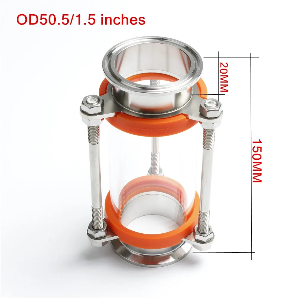 NEW 304 Stainless Steel 1.5" 2 inches Tri Clamp Clover Sanitay Flow Sight Glass Diopter with longer size