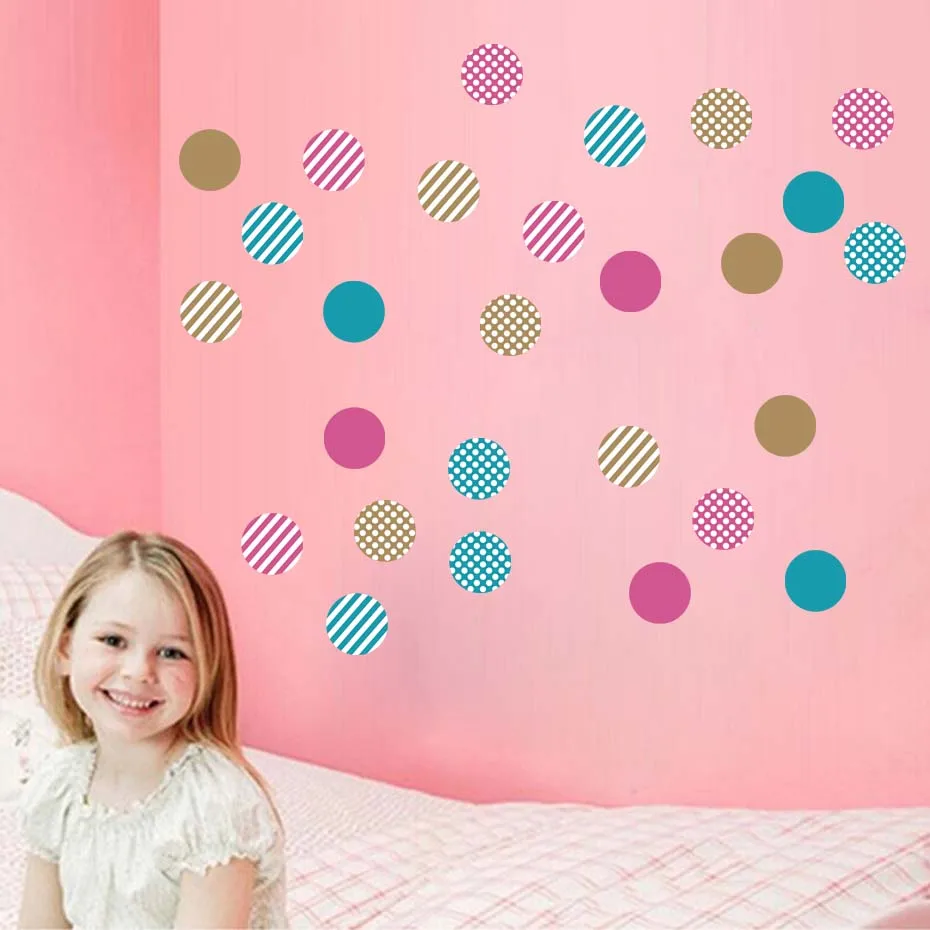 Color Mixed Polka Dots Stripes Christmas Window Wall Sticker For Kids Nursery Bedroom Decoration Baby Adhesive Vinyl Wallpaper (1)