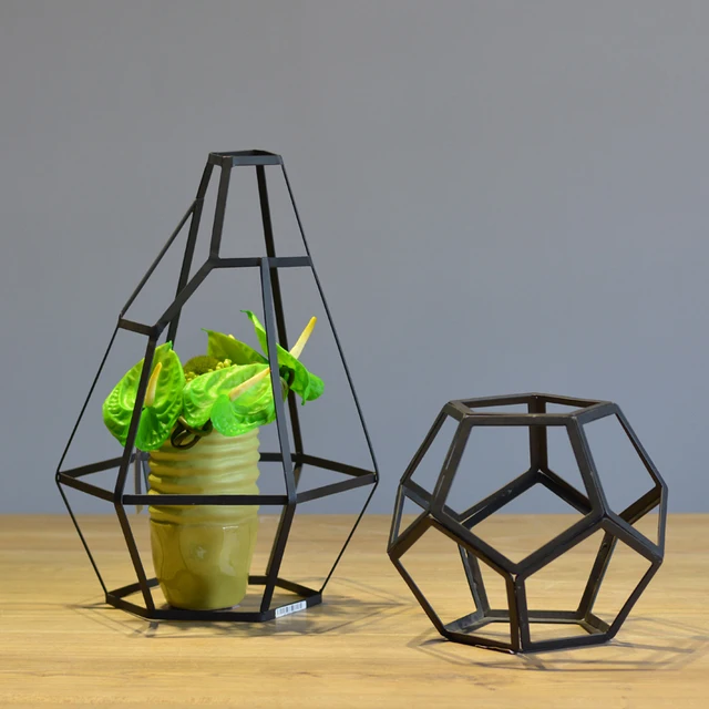 Modern Black Wrought Iron Art Decor Living Room Table Metal Polygon Modern Black Wrought Iron Art Decor Living Room Table Metal Polygon Vase Decoration