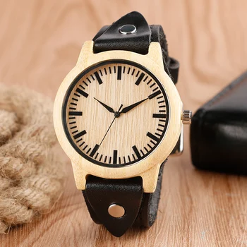 

Cool Wood Watch Unique Rock Fashion Leather Bracelet Concise Dial Special Boys Girls Wooden Wristwatch Trendy Bamboo Clock Gifts