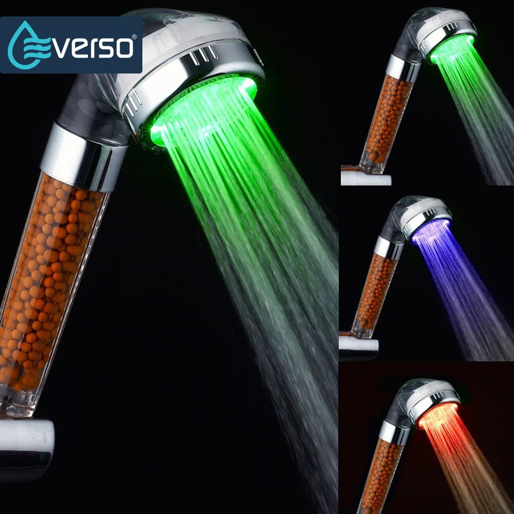 

EVERSO 7 Color Water Temperature Led Shower Head Pressurized Water - Saving Temperature Control Handheld Big Rain Shower