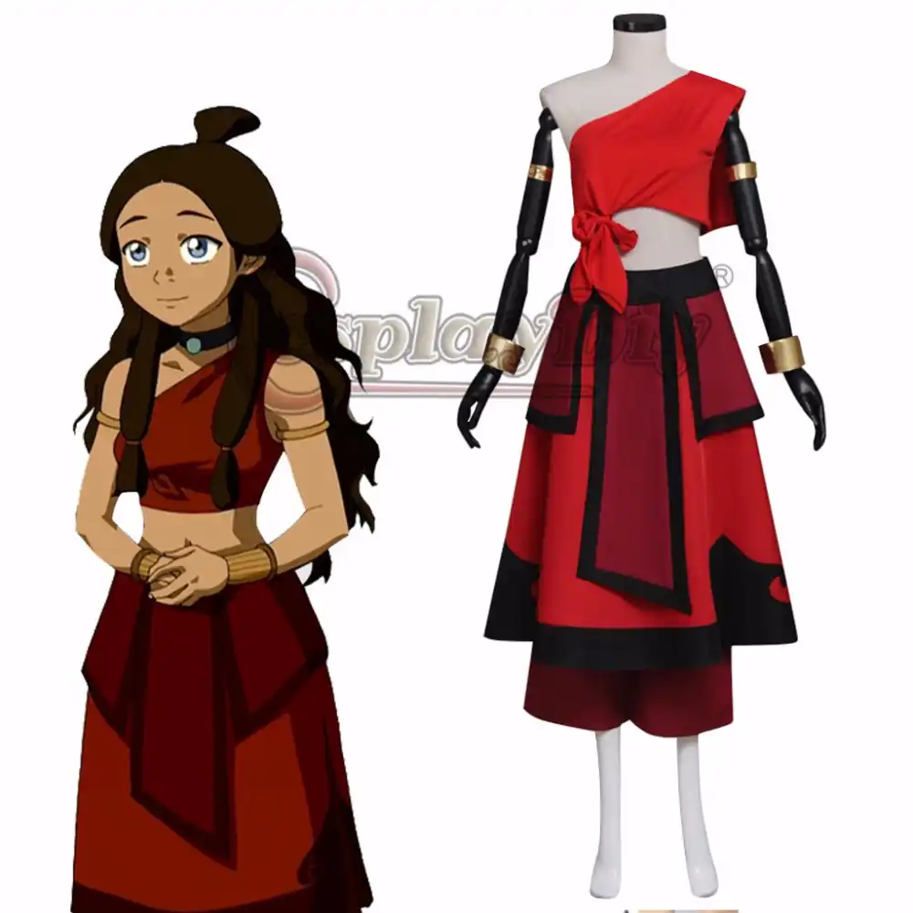 Katara Red Dress Cosplay AvatarThe Last Airbender Adult\u0027s Custom Made Top Skirt Costume Cosplay for Halloween Carnival Party