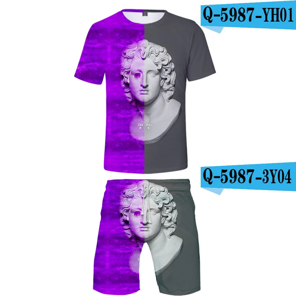 Vaporwave/комплект из двух предметов с 3D принтом; модные летние футболки с короткими рукавами+ пляжные шорты; Лидер продаж года; Повседневная Уличная одежда - Цвет: Хаки