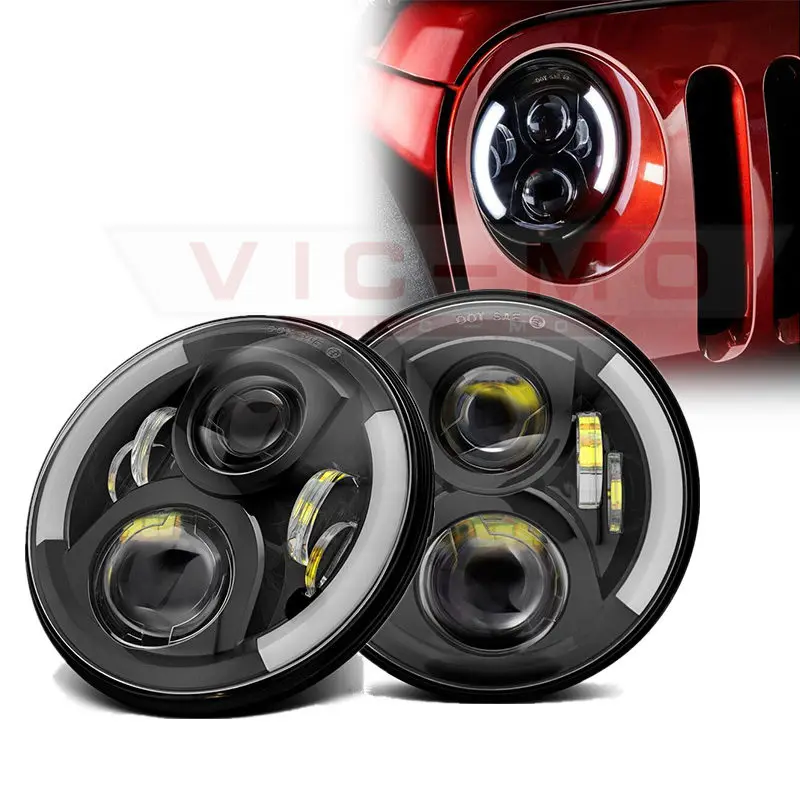 7 Inch Round Daymaker Projector H4 LED Headlight For Jeep Wrangler JK TJ LJ 7 Halo