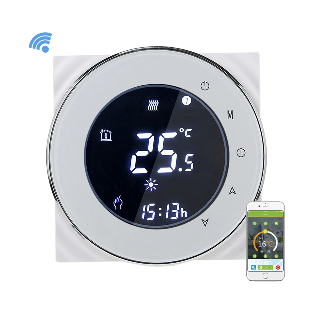 

2019 WiFi Control Negative LCD Touchscreen Programing Thermostat Boiler Heating Temperature Controller NTC Sensor 3A