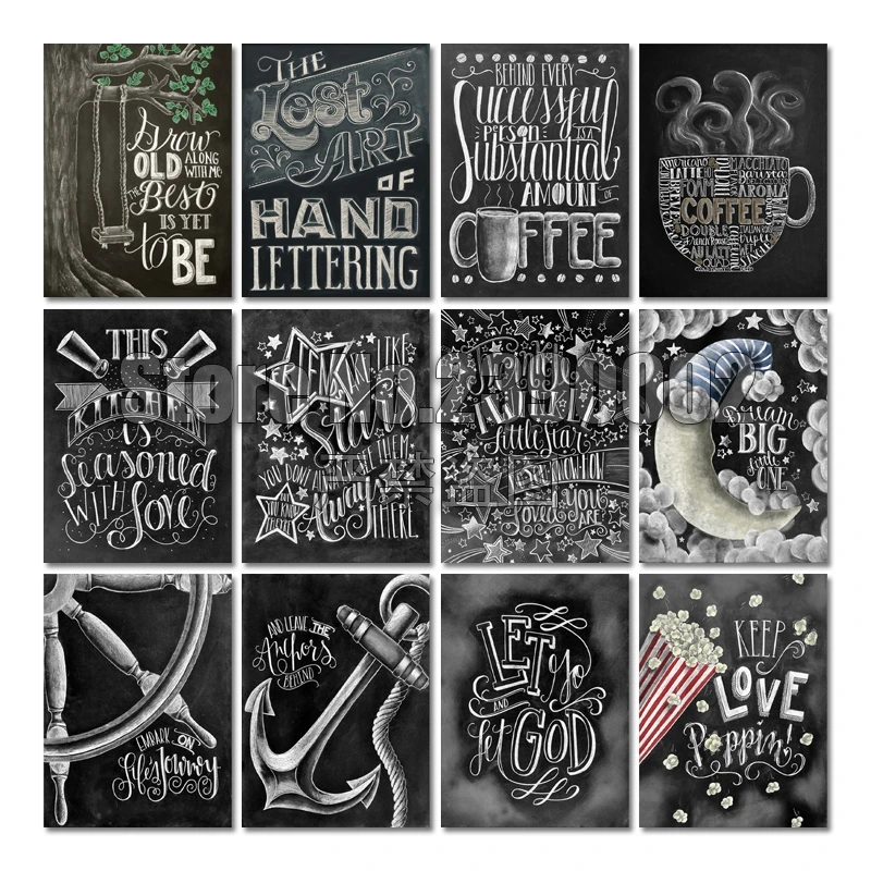 

5D DIY Diamond Painting Cross Stitch Store Sign Full Square Diamond Embroidery Black Board Full Diamond Mosaic Words Icon Gift