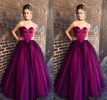 

2019 Cheap Purple Ball Gown Prom Dresses Sweetheart Soft Tulle Floor Length Corset Graduation Party Gowns Simple Quinceanera