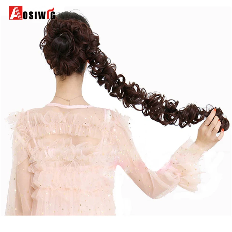 AOSIWIG Long Curly Chignons Hair Tails Flip In Hair Extensions Fake Hair Pieces Heat Resistant Synthetic Chignons Women AOSIWIG Long Curly Chignons Hair Tails Flip In Hair Extensions Fake Hair Pieces Heat Resistant Synthetic Chignons Women