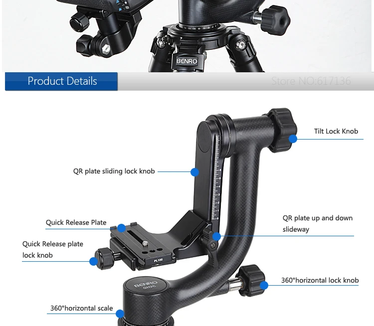 Benro GH2C GH3 GH5C Gimbal Head профессиональные карданные головки для SLR камеры длиннофокусный объектив DHL