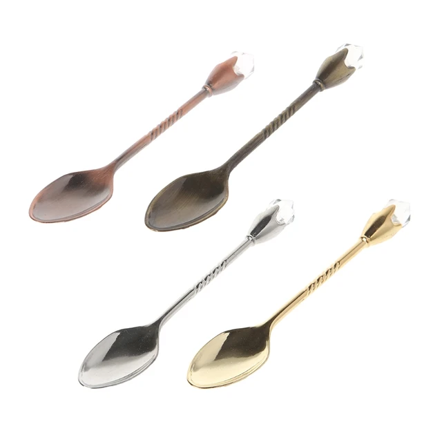 Best Price 10.5cm Royal Style Vintage Tea Spoon Alloy Crystal Ice Cream Coffee Scoops