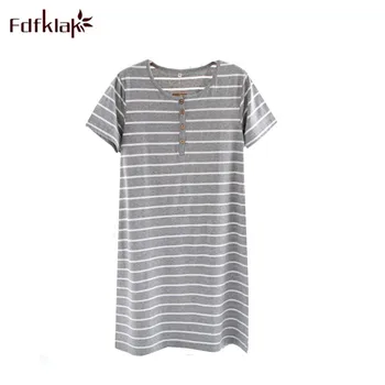 

Fdfklak Women Casual Night Dress Sleepwear Cotton O-Neck Short Sleeve Striped Nightgown Lounge Dress Female Night Sleeping Shirt