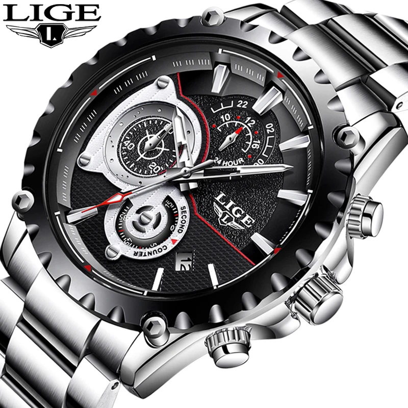 

LIGE Watch Men Fashion Top Brand Luxury Quartz Watches Mes Military Leather Full Steel Waterproof Sport Watch Relogio Masculino