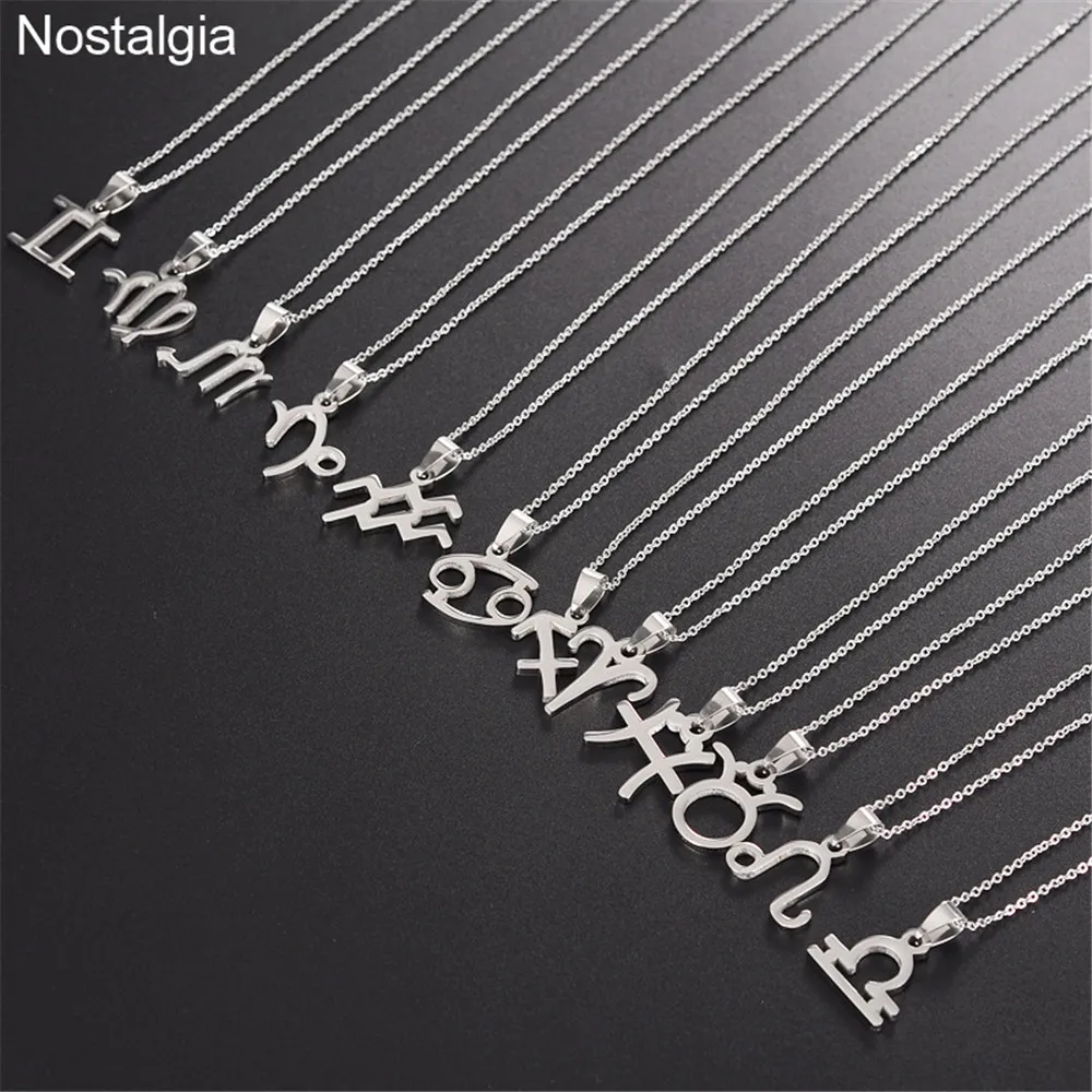 

Ouija Stainless Steel Zodiac Charm Necklace Men Women Horoscope Constellation Witchcraft Pendant Jewelery
