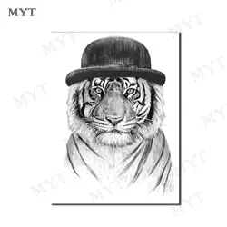 MYT белый тигр носить Top Hat украшения дома Гостиная декоративно-прикладного искусства фотографии Живопись Главная Товары картина маслом
