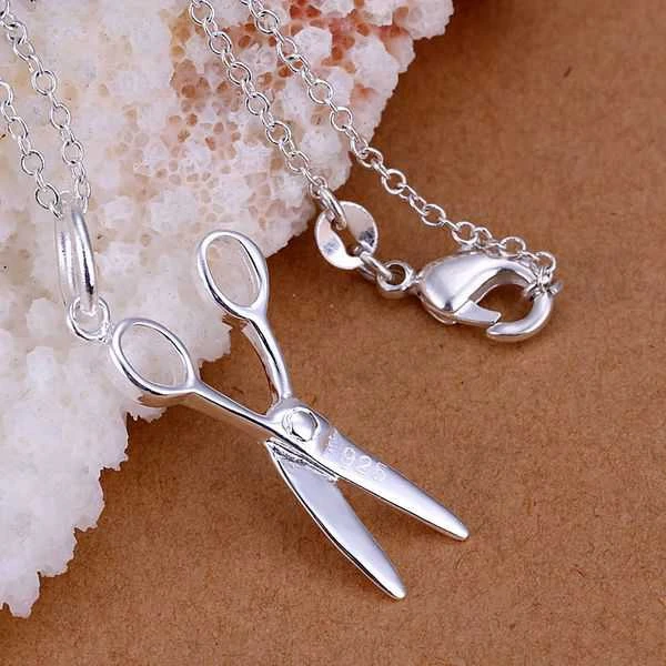 Посеребренная подвеска, 925 мода серебряные ювелирные изделия ножницы подвески ожерелье для женщин / мужчин+ цепь SP102