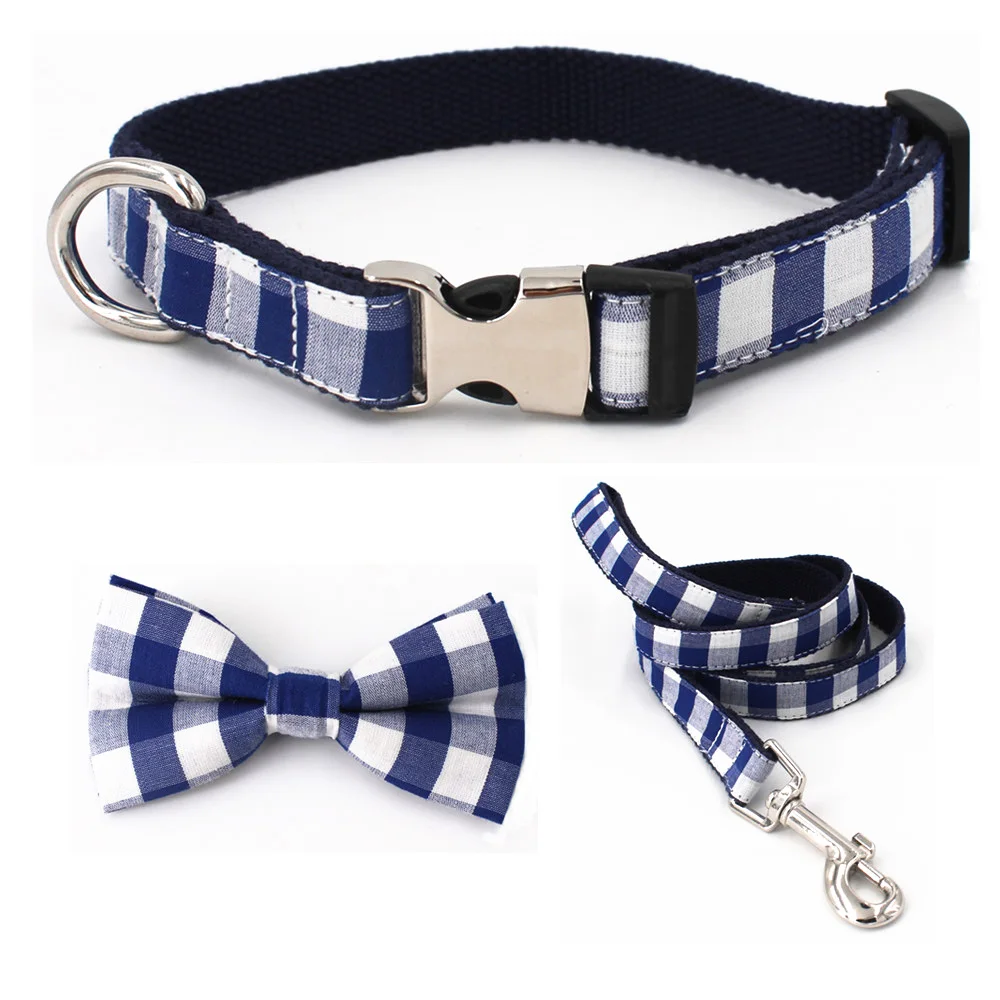 lovely dog collar and leash set with bow tie soft and cotton fabric