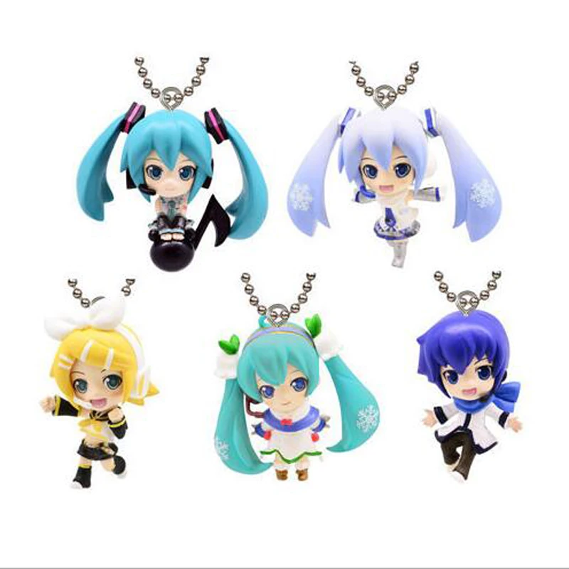 

Cute Hatsune Miku Nendoroid key ring decoration figures snom miku Kagamine Len 5pcs/set model figurine collection dolls T7431