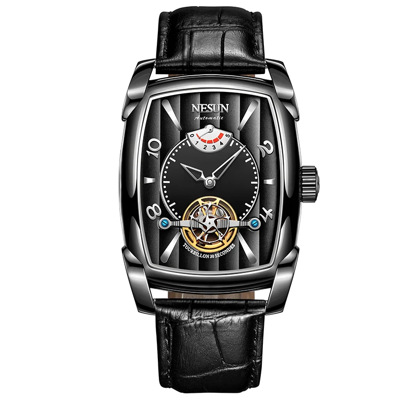 Nesun Tourbillion ل التلقائي الميكانيكية ووتش الهيكل العظمي ووتش الرجال الفاخرة العلامة التجارية الرجال الساعات للماء relogio masculino N9039-2