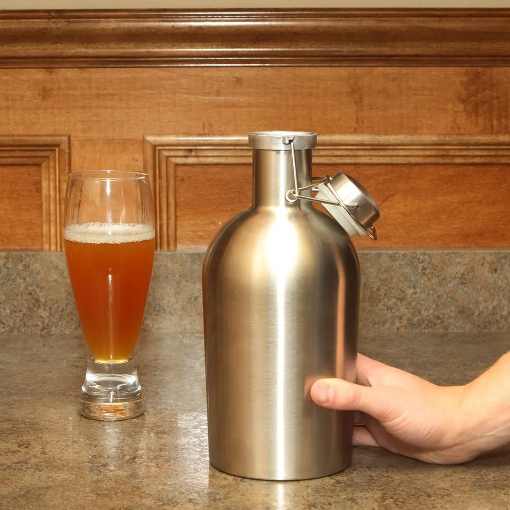 

Free shipping 304 Stainless Steel 64oz Beer Growler around 2.0L Secure Swing Top Lid Craft Beer Bottle with heat preservation