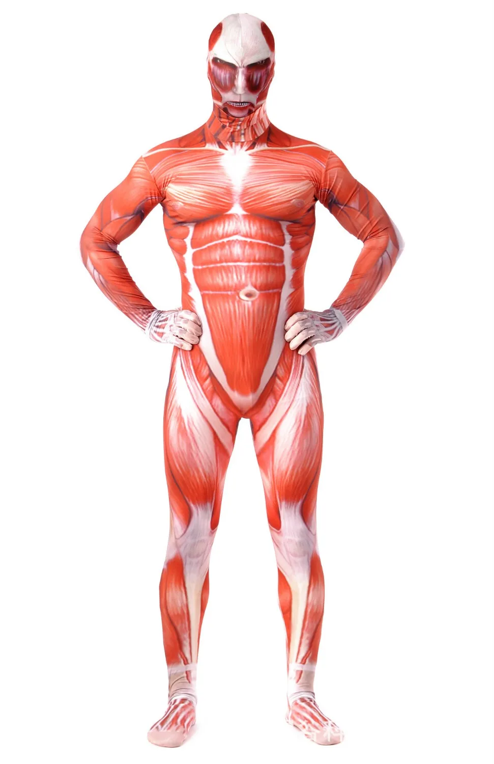 

Attack On Titan Men Cosplay Costumes Titans Muscle Muscular Suit Bodysuit Bertolt Hoover Lycra Flesh Zentai Halloween Cost S-2XL