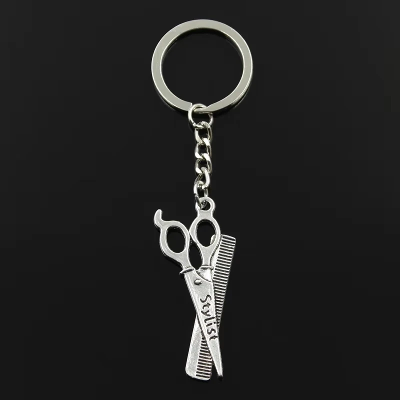 

Drop Shipping Alloy Silver Barber Scissor Comb Pendant Charms Keychain Bag Handbag Keyring Car Key Chain Souvenir Pendant Gift