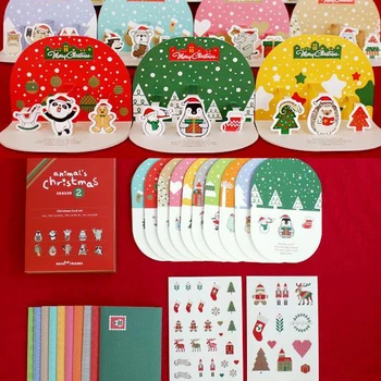 

10pcs/lot Korean lovely retro Christmas DIY 3D Wish card set message card with sticker envelope gift card