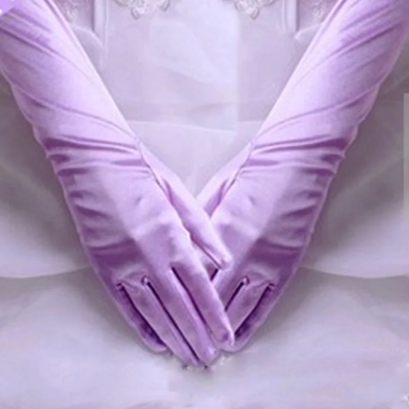 Винтажный женский элегантный сплошной цвет Пром стрейч Хэллоуин атласная опера вечерние длинные перчатки D1 - Цвет: Purple