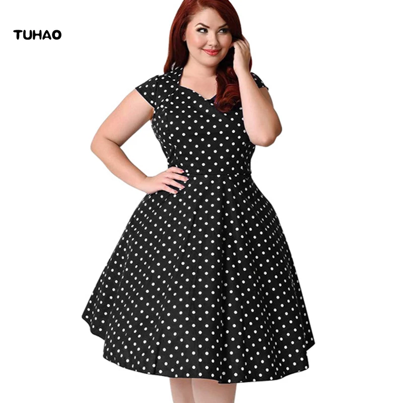 

TUHAO large Swing Dress robe 2017 NEW women dot print big size summer dresses office female clothing Women's summer dress HM32