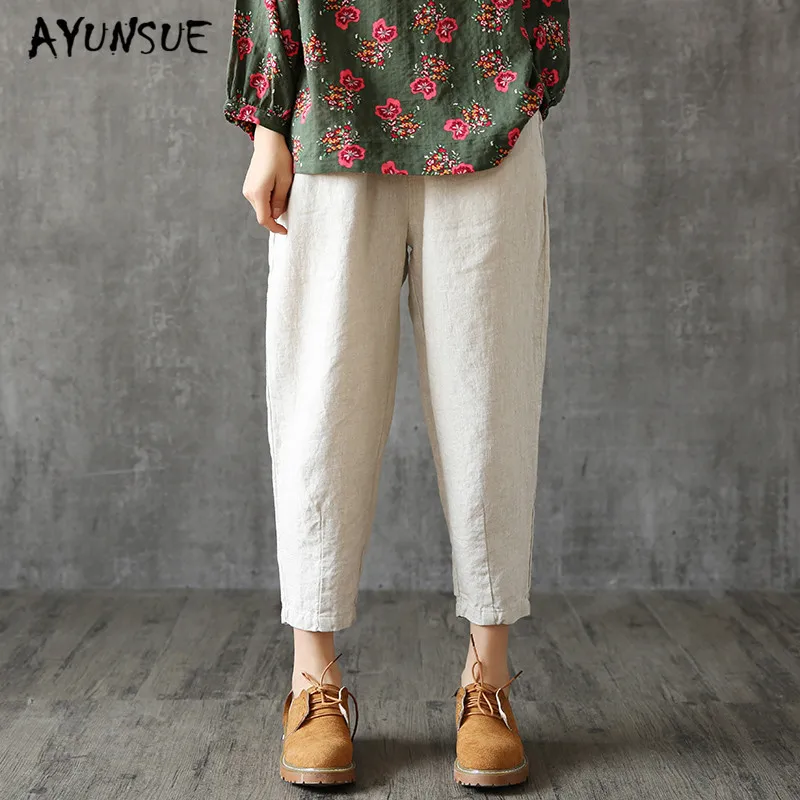 

AYUNSUE 2019 Plus Size Pants for Woman Clothes Harem Pants Casual Plus Size 4XL Korean Fashion Linen Pantaloon Woman YY043