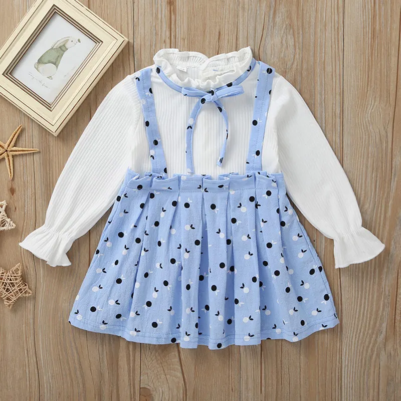 Melario Casual Spring Autumn Baby Clothes Long-sleeved Dress for Girl Plaid Shirts Toddler Girl Drese Fur Vest 2Pcs Suit - Цвет: AY731-blue