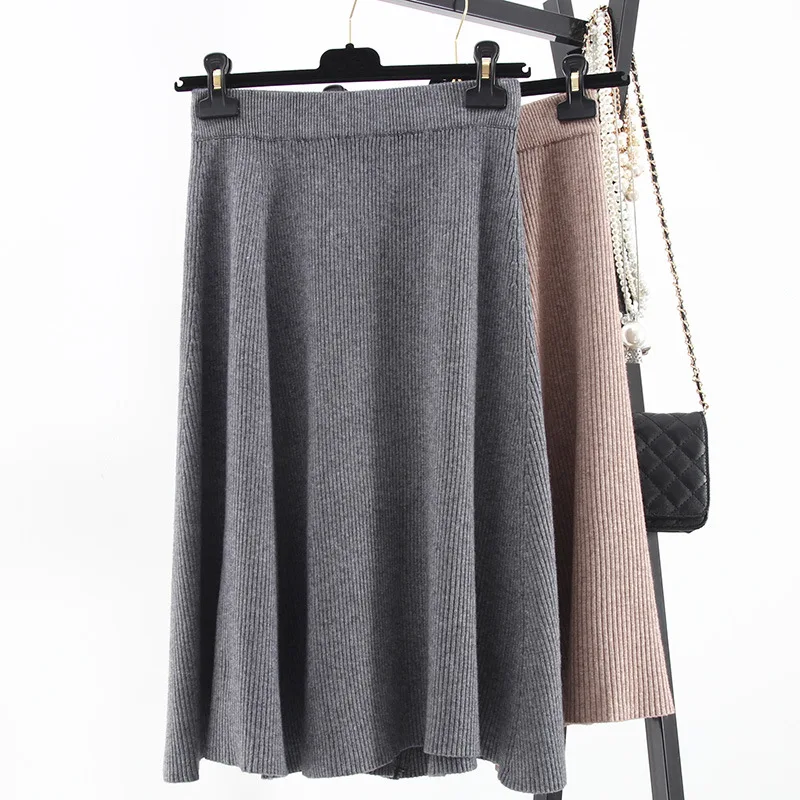 Высокое качество миди юбки осень зима Повседневная Женская одежда Высокая талия плиссированные трапециевидные длиной до колена элегантные длинные юбки C-037
