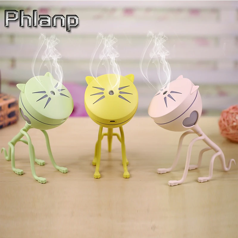 Phlanp 150ML USB Cat Ultrasonic Humidifier Mini air Humidifier Diffuser 5V Car Air Freshener Home Mini Air Purifier Led light