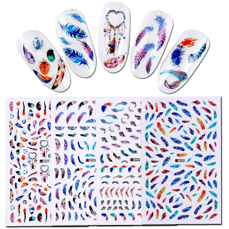 10 листов ультра-тонкий перо стикеры 3d на ногти nail art самоклеющиеся ногтей