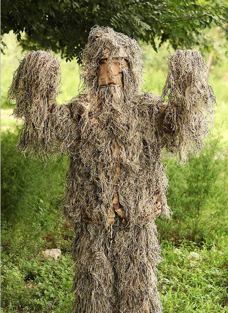 Лесной дизайн камуфляж охота Ghillie костюм Тип Травы одежда, yowie Снайпер 3D бионический костюм Джунгли белая пустыня