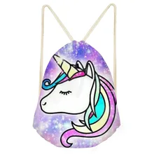 Милый рисунок единорога печать лошадь мешок шнурок детская мягкая сумка для хранения упаковки Повседневная модная женская маленькая сумка Прямая