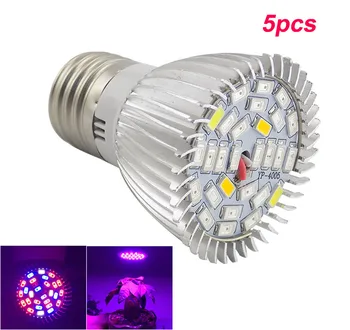 

5pcs Full spectrum 28 Led plant Grow UV IR light bulbs for Hydroponics System Growing lights Flower green house vegetables E27