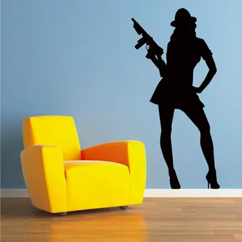 

SEXY GANGSTER DAMEN Moll Posing Vinyl wandkunstaufkleber Zimmer Aufkleber