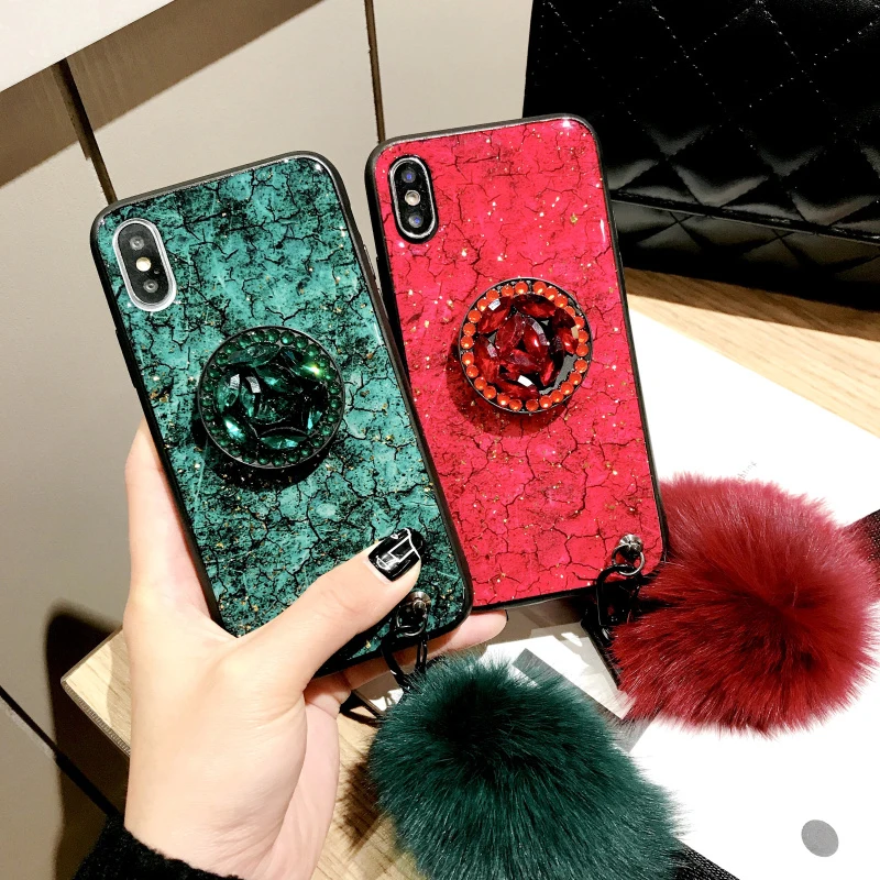 

Bling Glitter Marble Case for Samsung galaxy J4 J6 J8 2018 J2 Pro J5 J7 J2 Prime J7 2016 Cover Plush Ball Stand Holder