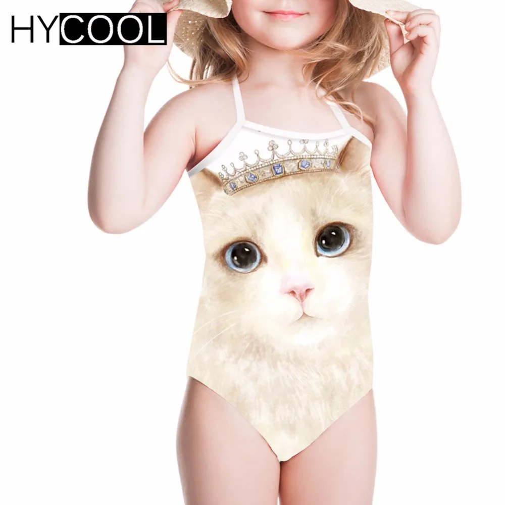 

HYCOOL 2018 Children Swimsuit Girls One Piece Swimwear Cute Princess Cat Print Female Bathing Suit Beach Wear Baby Bikinis
