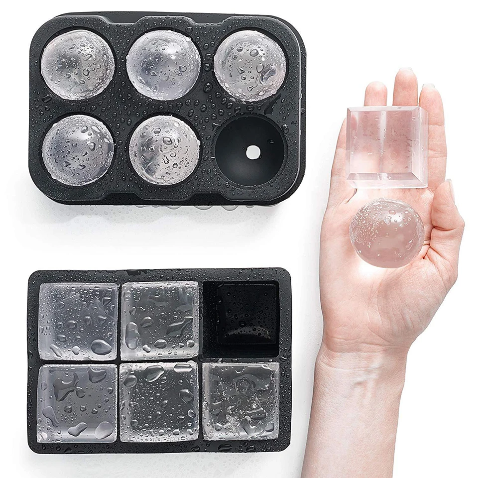 Transhome Ice Cube Ball Maker Mold Large Size 6 Cell Round Square Cocktail Whiskey Silicone 3D Ice Ball Mold Party Bar Tool