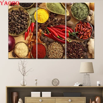 

3 pcs sets Diamond Painting Kitchen Decor Full Square Round Diamond Embroidery Grains Spices 3d Cross Stitch mosaic stickers