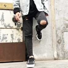 Модные Новые оригинальные дизайнерские рваные джинсы брюки высокого качества хип-хоп повседневные узкие брюки мужские и женские черные джинсы