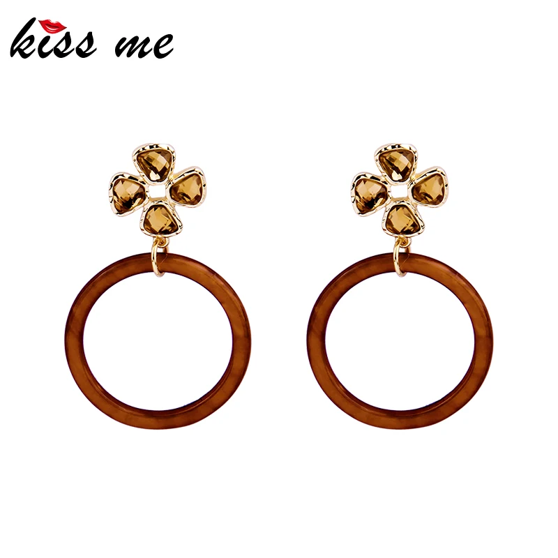 

Kiss Me Exquisite Green Flower Resin Round Circle Drop Earrings For Women Gold Color Dangle Earrings Fashion Jewelry Accessories